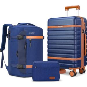 Luggage Sets 3 Piece with Spinner Wheels, Lightweight PC Hardside Suitcase with TSA Lock & YKK Zippers, 20 Inch Carry On Luggage with Travel Bag for Men and Women, Blue