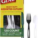 Glad Plastic Heavy Duty Forks, 120ct Green, White and Black Cutlery Forks, Knives, and Spoons| 120 Pieces Set of Heavy Duty Disposable Party Utensils and Sturdy Cutlery