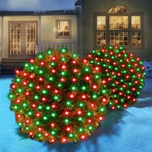 Wabarle Led Christmas Net Lights for Bushes, 132LED 6FT x 6FT Connectable UL Certified Net Lights for Bushes Tree Shrubs Xmas Trunk Green Wire Christmas Decorations(Red and Green)