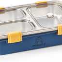 Bento Lunch Box for Kids & Adults - 1200ml 304 Stainless Steel Bento Box, 3 Compartments, Airtight & Leak-Proof Lunchbox, BPA-Free Food Container, Free Cutlery Set, Portable for School & Work - Blue