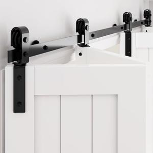 WINSOON 60" Bifold Barn Door Hardware: Smooth Quietly Bi-fold Sliding Door Hardware for 56" Closet Doors - Black Folding Track Kit Easy to Install - Bi Fold Barn Door Hardware Kit