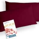 Carressa Linen 100% Egyptian Cotton Standard Pillow Cases Set of 2 - Luxury High Thread Count Pillowcases Standard/Queen Size (Burgundy), Silky Soft, Cooling Sateen Weave Hotel Quality Pillow Cover