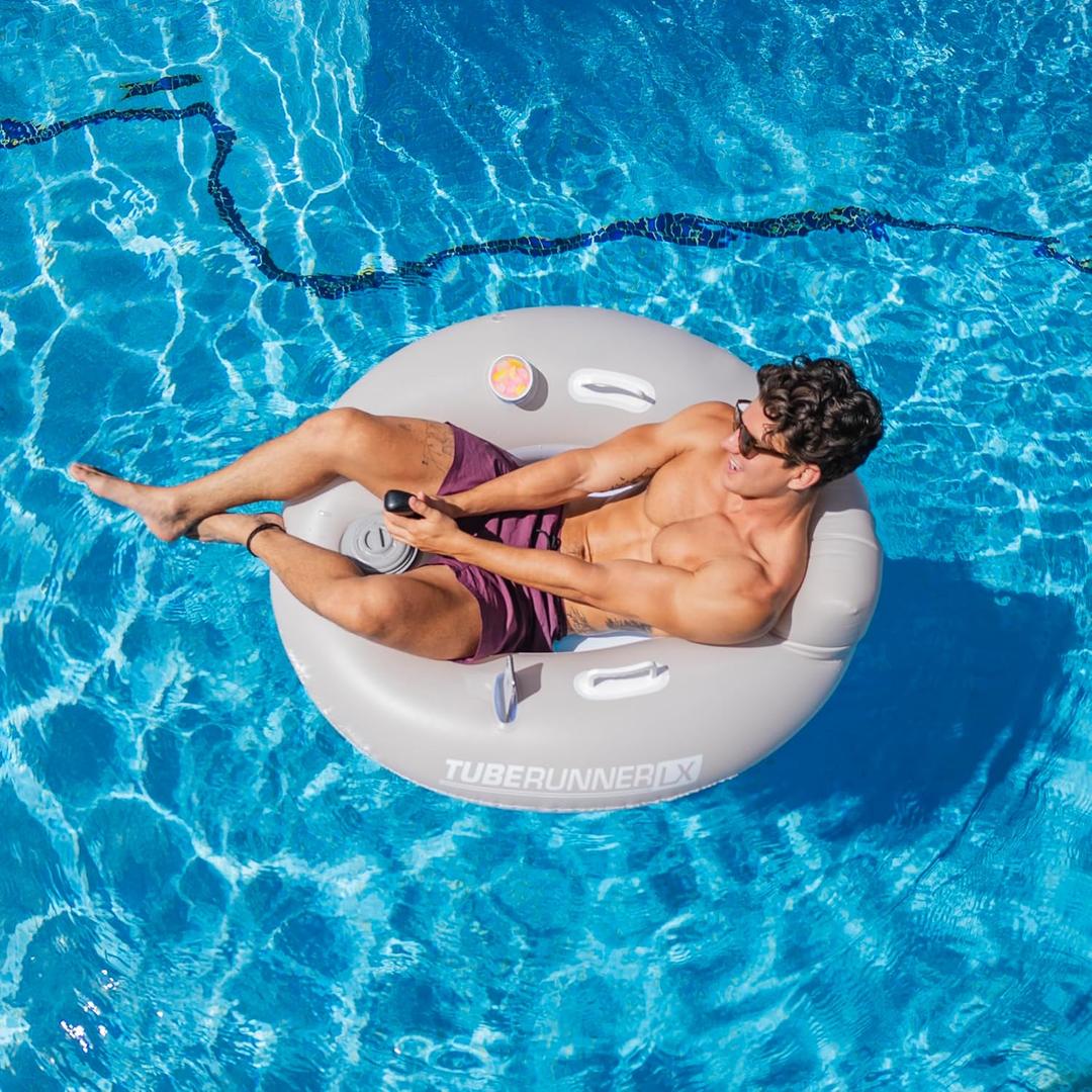 PoolCandy Tube Runner Pro 2.0 | Motorized Pool Float for Adults - Motorized Pool Tube with 66W Powerful Motor, Joystick Control, Phone Holder & Cup Holder (Blue)
