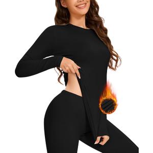 BESTENA Long Sleeve Undershirt for Women, Soft Thermal Shirts with Warm Fleece Lining, Base Layer Thermal Tops (Medium, A 1x-crew Neck Black)