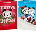 Hallmark Mickey and Minnie Christmas Gift Bags in Assorted Sizes (4 Bags: 2 Medium 9", 2 Large 13") for Kids, Grandchildren, Disney Fans and Collectors