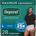 Depend Fresh Protection Adult Incontinence Underwear for Men, Disposable, Maximum, Large, Grey, 28 Count