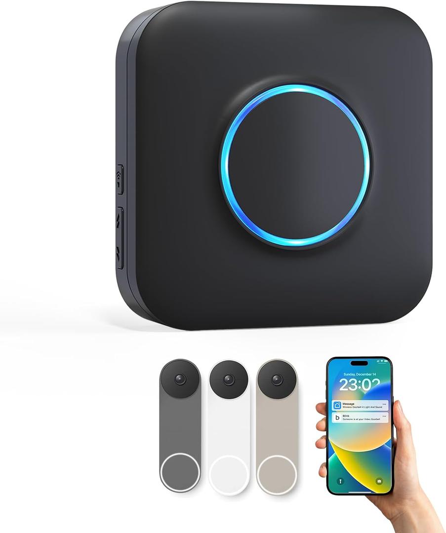 WIFI Wireless Doorbell Chime Compatible with Ring, Nest, Blink | 32 Ringtone 4 Volume with LED Flash Alert Smart Indoor Doorbell Receiver for Home Security/Business/Hearing Impaired (1 Pack)