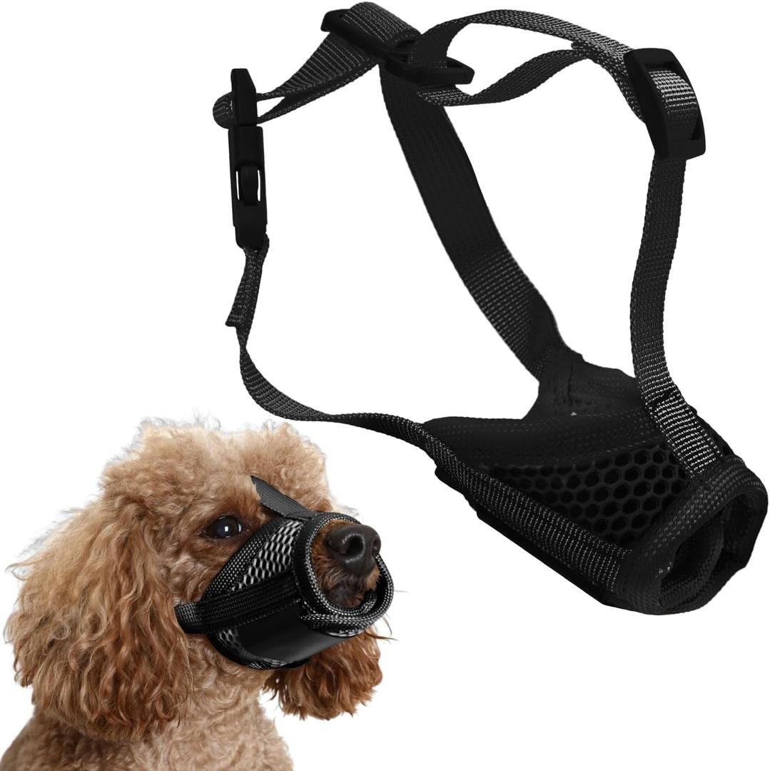 Muzzle for Dog, Soft XS Small Sized Pet Mesh Muzzle with Stable Head Bar Design Dog Anti Barking Muzzle Dog Muzzle to Stop Biting Chewing, Keeping Quite in Public Dogs Gift (Black)