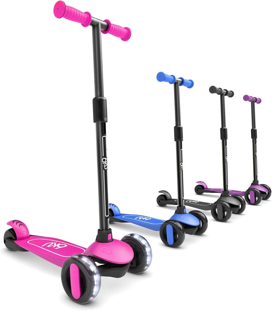 6KU Scooter for Kids Ages 3-10 with Flash Wheels, Kids Scooter 4 Adjustable Height, Toddler Scooter Extra-Wide PU LED Wheels, 3 Wheel Scooter for Kids for Girls & Boys Learn to Steer (1 Pack, Pink)