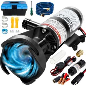WASSERMANN RV Macerator Pump 12V Waste Water Pumps Sewage Pump 12GPM Suction 3.2 feet Lift 10 ft Complete RV Macerator Pump Kit for Right Out of Box with Fresh Water Rinse and Manual Crushing Function