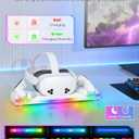 Kinwin 30W Fast Charging Dock for Meta Quest 3S/3/2, Magnetic Charger Station Stand for Oculus Quest 3S/3 Accessories with 11-Color RGB Light, 2 Rechargeable Batteries & Covers for Headset (White)