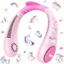 Kids Neck Fan, Portable Bladeless Neck Fan for Kids, 2600mAh Rechargeable Cooling Fan for 4-14Y Girls Boys with Unicorn Stickers, 4 Speeds & Lightweight Wearable Quiet Fan for Study/ Camping/ Travel