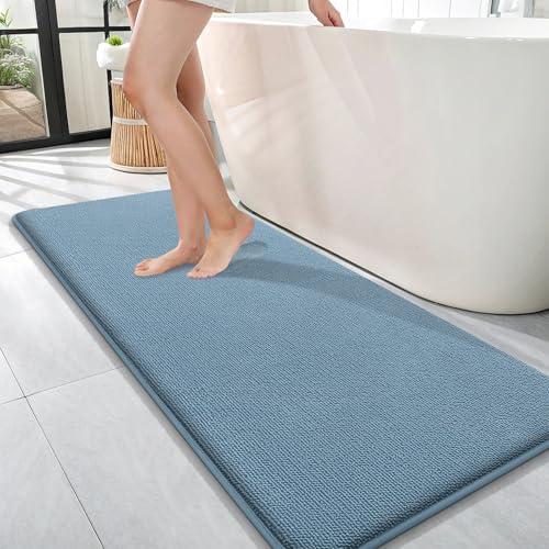 OLANLY Thick Memory Foam Bath Mat Rug 58"×24" Extra Soft Absorbent Bathroom Rug, Quick Dry Bath Mats, Non-Slip, Machine Washable Carpet for Bathroom, Tub and Shower, Home Decor Accessories, Airy Blue