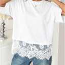 Verdusa Women's Lace Tops Y2k Oversized Tshirts Basic Tees Short Sleeve Summer Outfits Going Out Top (White, XL)