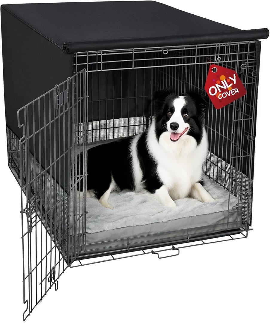 Explore Land Breathable Dog Crate Cover - 4 Sides Mesh Ventilation, Basic Pet Kennel Cover, All Sides Open, Universal Fit for 1 2 3 Doors 48 inches Wire Dog Crate (Black)