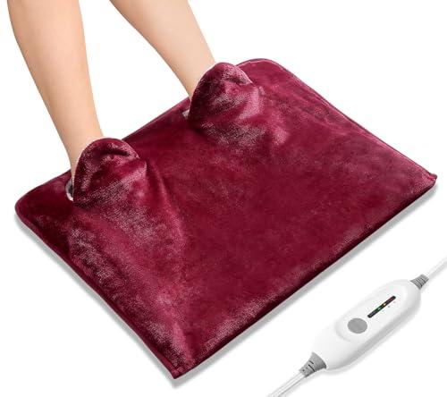 Electric Heated Foot Warmer Soft Flannel Foot Heater with 2h Auto Off & 3 Heat Levels Full Body Use Heating Pad for Feet, Abdomen, Cramps, Pain Relief Pocket Design 16" x 22" Red