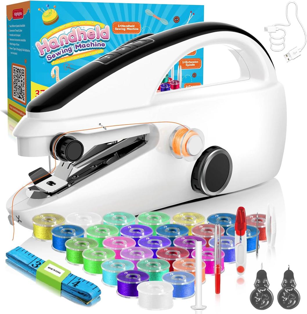 37PCS Accessories Handheld Sewing Machine, Rechargeable Mini Sewing Machine for Beginners and Adults, 2 Modes Portable and Easy to Use for DIY, Clothes, Home and Travel