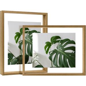 Egofine 11x14 Floating Frames Set of 2, Double Plexiglass Picture Frame, Made of Solid Wood Display Any Size Photo up to 11x14, Wall Mount or Tabletop Standing, Carbonized
