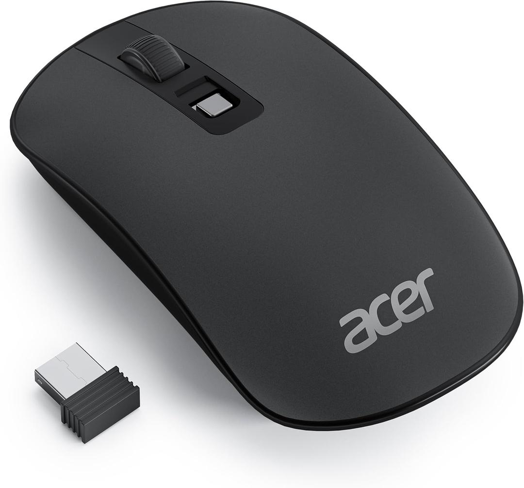 Acer Computer Mouse Wireless, 2.4G Slim USB Wireless Mice with USB Receiver, Small Sized Hands, 800/1200/1600 Adjustable DPI Optical Laptop Mouse with 4 Buttons, Portable for Laptop, Desktop, PC
