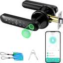 Fingerprint Door Lock Biometric Door Knob with Keypad Keyless Entry, 5-in-1 Door Locks for Bedrooms(Fingerprint/App/Code/Key/IC Card), Home Hotel Office Apartment Black