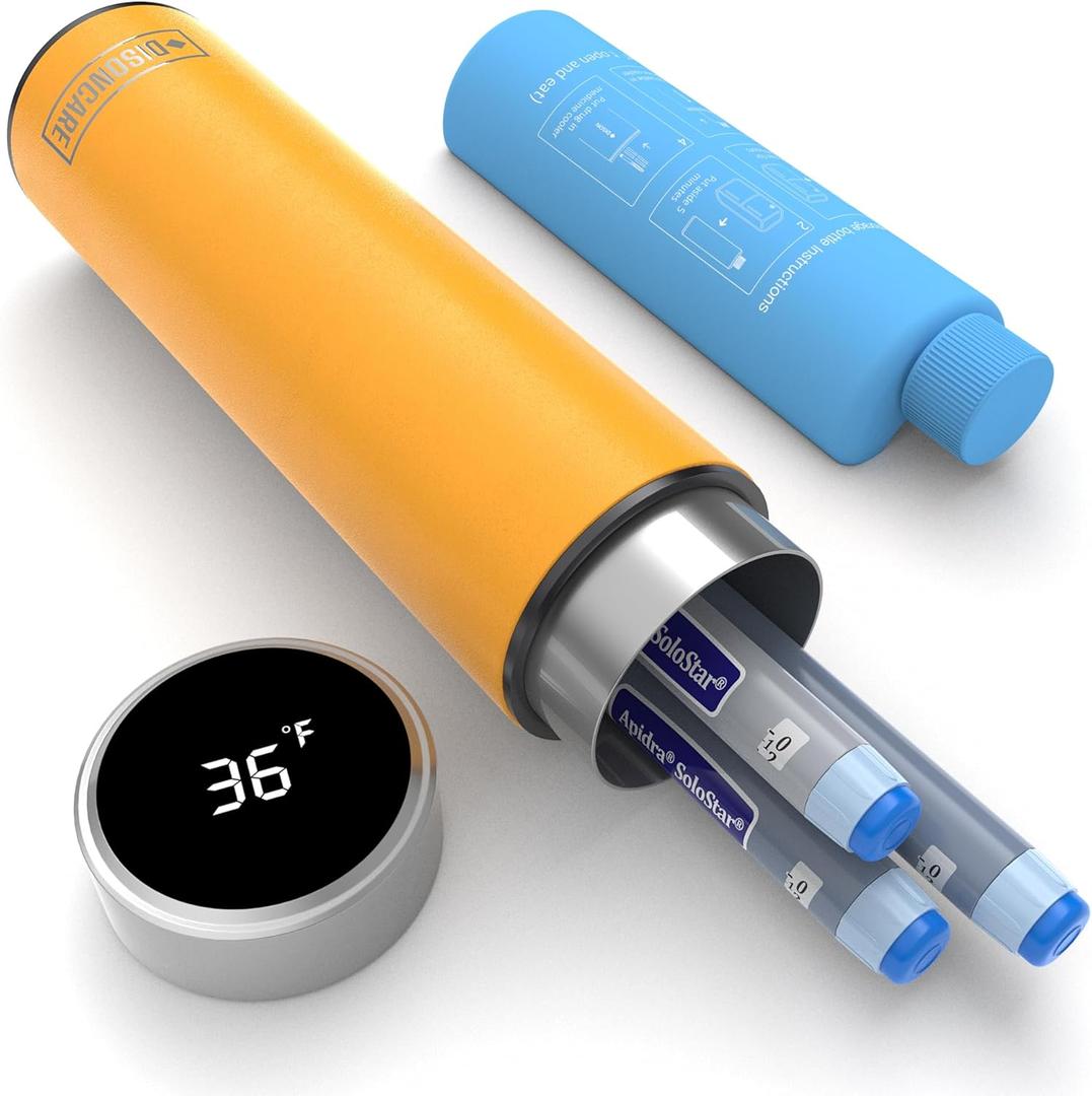 DISONCARE Odyssey 60H Insulin Cooler Travel case Digital Display Medication Cooler for Medicine Travel TSA Approved Ice Pack Diabetic Medical Cooler Diabetes Bag EpiPen with Medical Tag(Yellow