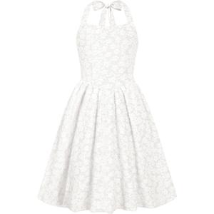 HOZIY Girls Dresses Floral Halter Tie Back Short Dress Juniors Summer A-Line Flowy Backless Sundress (White, 8Y)