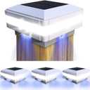 Sumaote 4x4 Solar Post Cap Light, 52 LEDs 160 Lumen Deck Post Lights IP65 Waterproof fit Actual 3.5" x 3.5" Wooden Posts, 6000K White LED Lighting, Outdoor Garden Yard Fence Decor, White Shell, 4 Pack
