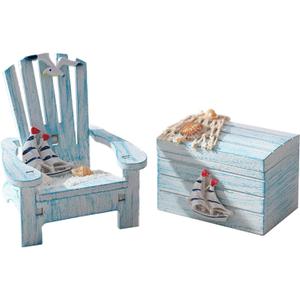 2 Pack Wooden Handmade Mini Chair Box Beach Decor Nautical Theme Decoration for Home Office Desk (Sailboat)