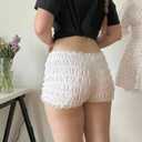 Women Bloomer Shorts Lace Trim Cute Ruffle Micro Shorts (Large, Soild White)
