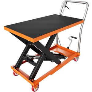 Hydraulic Lift Table Cart, 500 LBS Capacity 28.5 in Lifting Height, Manual Single Scissor Lift Table with Locking Wheels and Non-Slip Pad, Hydraulic Scissor Cart for Material Handling (Orange)