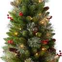Amaoasis 3ft Pre-Lit Artificial Christmas Tree with 70 LED Lights Mini Xmas Trees, Cement Burlap Base Basin, for Home Tabletop, Green