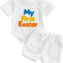 Douhoow My First Easter Baby Boy Outfit Embroidered Short Sleeve Baby Romper Boys Shorts Infant Summer Clothes