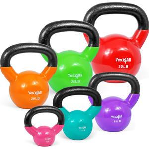 Yes4All Kettlebell, Vinyl Coated Kettlebell Cast Iron Sets with Stable Flat Bottom for Full Body Workout, Push up, Grip Strength Training & Weights Exercises (Multicolor)
