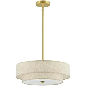 VONLUCE Modern Chandeliers, 18" Drum Chandeliers with 2-Layer Fabric Shade, 4-Light Pendant Light Fixture with E26 Bases, Light Fixture for Dining Room Bedroom Living Room, Linen Shade & Brass Finish