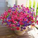HyeFlora Artificial Flowers for Outdoors Fake Plants Outside Decoration, 12 Bundles Silk Colorful Morning Glory with Eucalyptus UV Resistant Realistic Faux Flowers for Planter Porch Patio Yard Garden