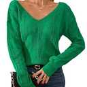 Libsorge Womens V Neck Cardigan Sweaters for Women Leaf Crochet Reversible Sweaters Fall 2025 Sexy Cropped Lightweight Hollow Out Knit Off The Shoulder Long Sleeve Button Pollover Tops Green S
