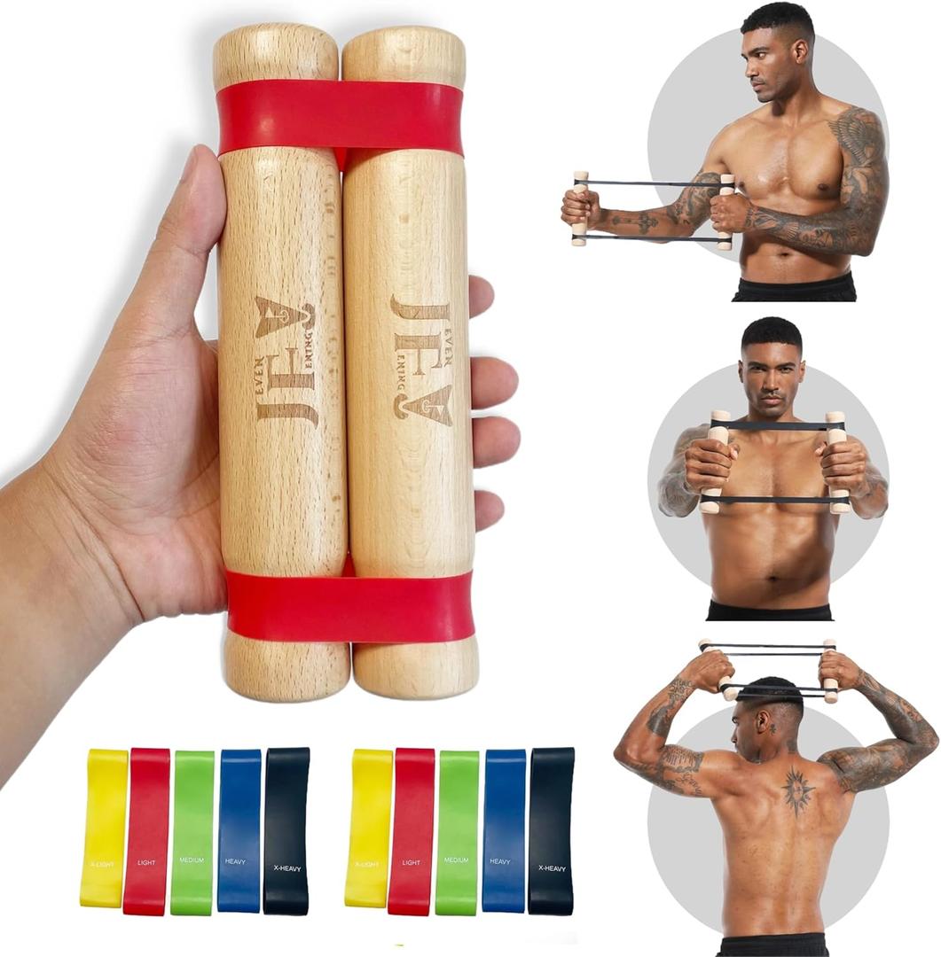 Rip Stick Workout - Upper Body Workout Equipment Home Gym - with Adjustable Resistance Bands - Portable Wooden Exercise Equipment - Joint Rehab (Burlywood)