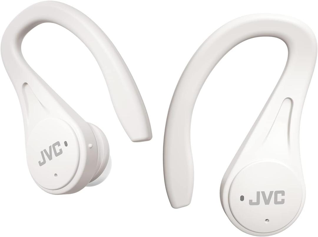 JVC Sport True Wireless Earbuds Headphones, Lightweight and Compact, Long Battery Life (up to 30 Hours), Sound with Neodymium Magnet Driver, Water Resistance (IPX5) - HAEC25TW (White) (Small, Whiite)