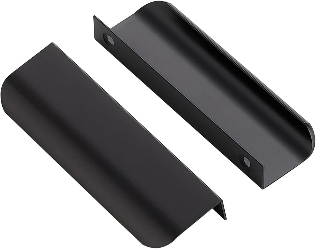 Ravinte 10 Pack Finger Pulls for Cabinets 96mm/3.75" Hole Center Tab Cabinet Handle Matte Black Finger Edge Pulls Concealed Handles for Kitchen Drawer Finger Cabinet Pulls 120mm/4.72" Length
