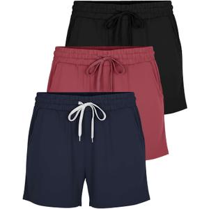 Real Essentials 3 Pack: Womens Ultra-Soft Athletic Lounge Casual Sweat Shorts with Pockets (S)