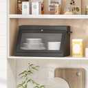 Bamboo Bread Box with Shelf for Kitchen Counter-Large Capacity Bread Storage Container with Wavy Arcylic Transparent Door Bamboo Wooden Farmhouse Bread Box for Your House (Black)