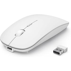 TECKNET Bluetooth Wireless Mouse, Rechargeable Silent Portable Computer Mouse, 6 Adjustable DPI, Dual Mode (Bluetooth 5.2/3.0 and 2.4G USB Receiver) for Laptop, iPad, MacBook, PC, Desktop, Android (white)