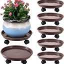 6 Packs Plant Caddy with Wheels 12" Plastic Rolling Stands Heavy-Duty Dolly with Casters Indoor Outdoor Coaster, Brown (Coffee Brown)
