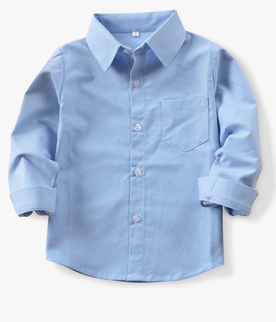 OCHENTA Little Big Boys' & Men's Long Sleeve Button Down Oxford Casual Dress Shirt 130 Sky Blue