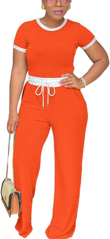 HTD Womens 2 Piece Outfits Casual Sweatsuits Set Short Sleeve Matching Sets Tracksuit (M)