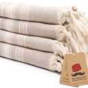 Bazaar Anatolia Hand Towels - Set of 4 | 39" x 19" - Decorative Turkish Hand Towel for Bathroom, 100% Cotton, Kitchen, Face, Hair, Tea, Dishcloth, Guest Towels Cream - Stripe Beige