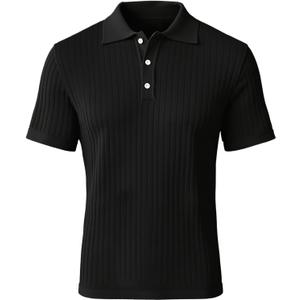 SOLY HUX Men's Knit Top Ribbed Short Sleeve Button Collared Business Summer Tee Shirts