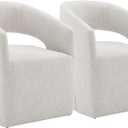 Upholstered Dining Chairs with Casters No Assembly Modern Barrel Armchair with Rollers for Diningroom Bedroom Livingroom Reading Room,Set of 2,White