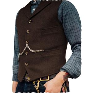 Ceehuteey Mens Suit Vest Waistcoat Tweed Retro V Neck Wool Herringbone for Prom
 XL