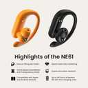 NE61 AI Translation Earbuds Real Time Heart Rate Monitor Translator Earbuds 135 Languages Open Ear Clip Wireless Bluetooth 3in1 Translating Headphones LCD Touch Screen Included for Translation Device, Black